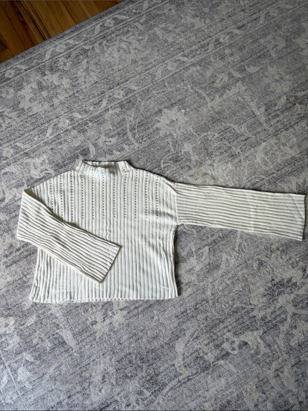 DKNY Cream Ribbed Knit Long-Sleeve Top